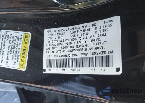 2009 Acura Tl 3.5 из США, поврежденный, VIN 19UUA86539A019344